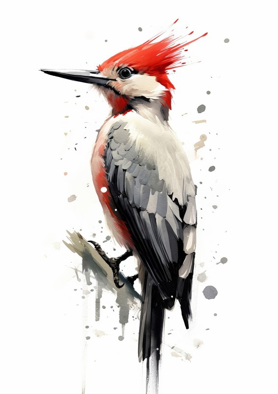 Vivid Pileated Woodpecker Watercolor Print - Bird Art of Nature's Elegance 5"x7" gallery