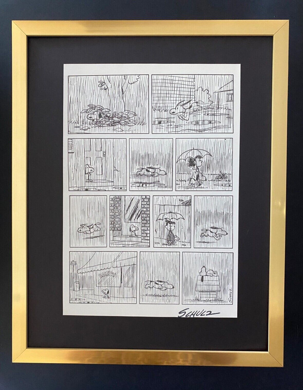 CHARLES SCHULZ + Signed Vintage 1968 Peanuts SNOOPY Cartoon + New Frame