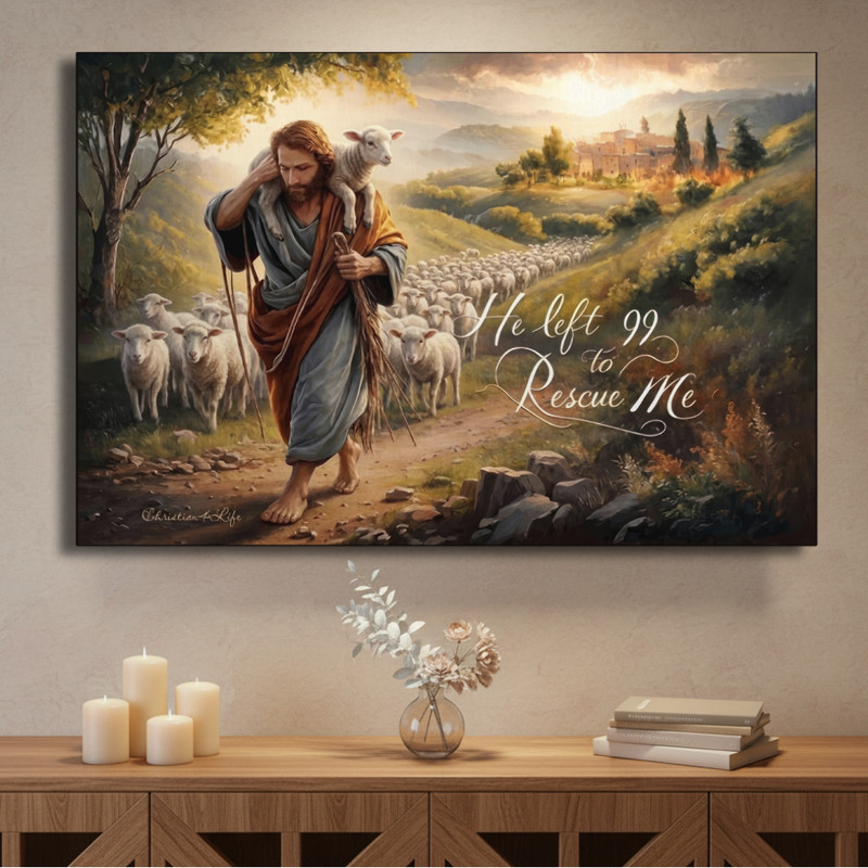 «He Left 99 To Rescue Me» Gallery Wrapped Christian Wall Art Canvas