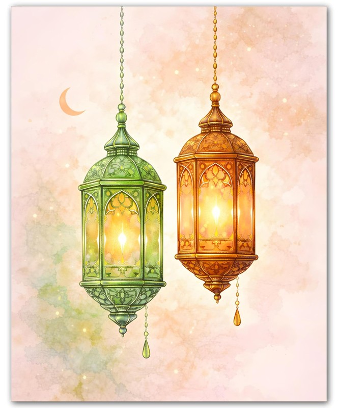 Islamic Twin Lantern Glow for Living Room 8×10 Muslim Print Wall Art Poster