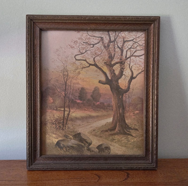 Antique Sunset Landscape Print framed under glass (Hadland Print?)
