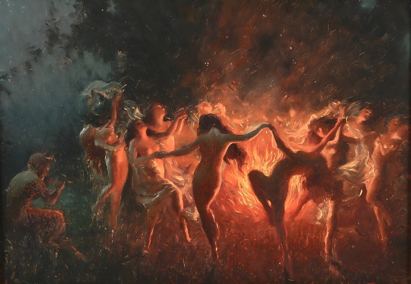 Fire Dance, Physical Canvas Print, Fine art print, Vintage art, devil, witch