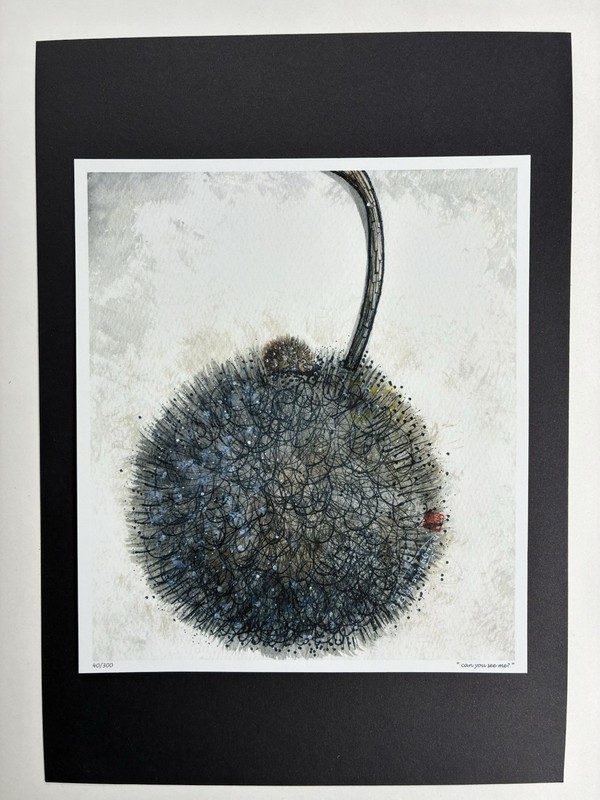 Bei Le Xian Art Print «Can You See Me?» 40/300 Hedgehog Dandelion 7″ X 8″ Nature