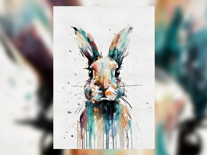 Expressive Watercolor Rabbit 5"x7" Print on Matte Paper | Colourful Art gallery