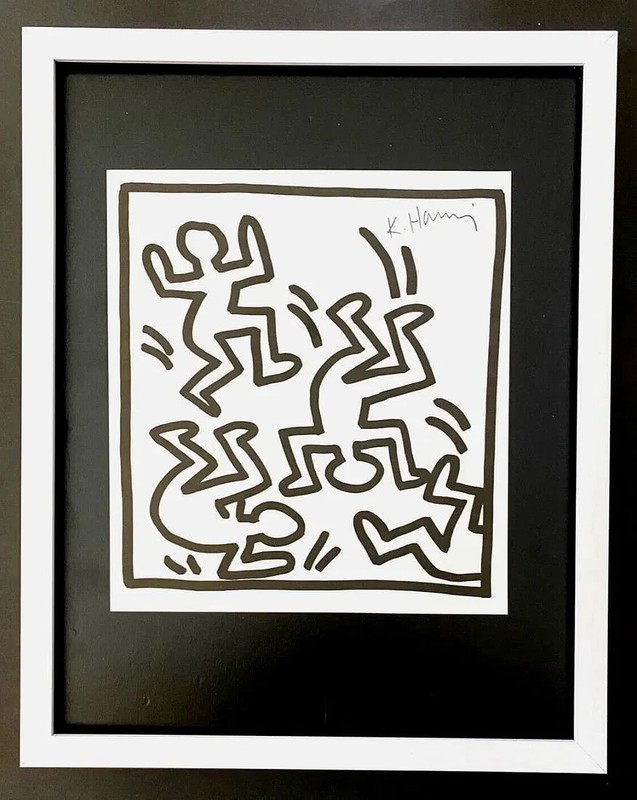Keith Haring 1989 Offset Lithograph – ‘Dancing Figures’ Motif – Stamp Signed