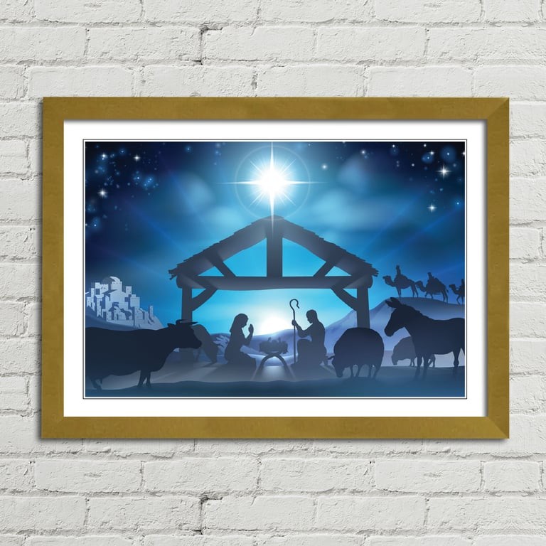 Christmas Nativity Scene Star Manger Crib Canvas Framed Print Picture Wall Art gallery