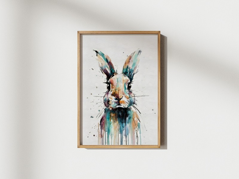Expressive Watercolor Rabbit 5"x7" Print on Matte Paper | Colourful Art gallery
