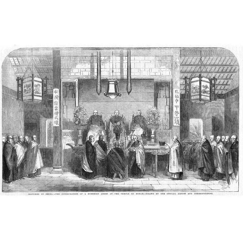 CHINA Consecration of a Buddhist Abbot at the Temple of Honam Antique Print 1858