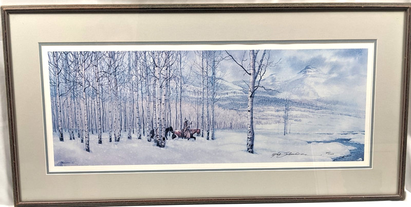 Signed Ltd Ed Native American Winter Landscape Print Framed Matted 345/1200
