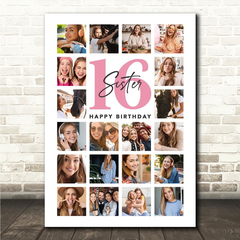 Photo Collage 16th Birthday Custom Gift For Sister 20-Photo Print Or Canvas