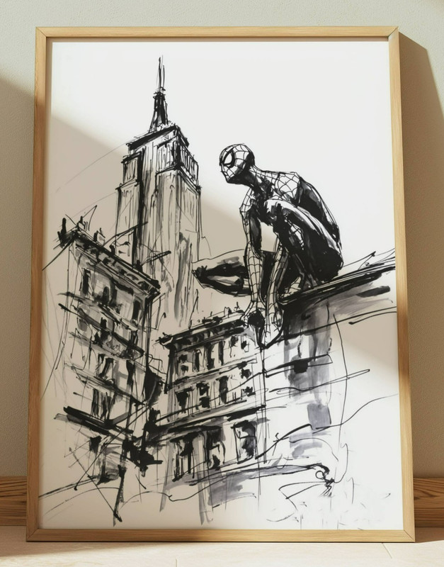 SPIDER-MAN INK DRAWING PRINT SKETCH 8″ x 10″ SPIDER-MAN PRINT WALL ART