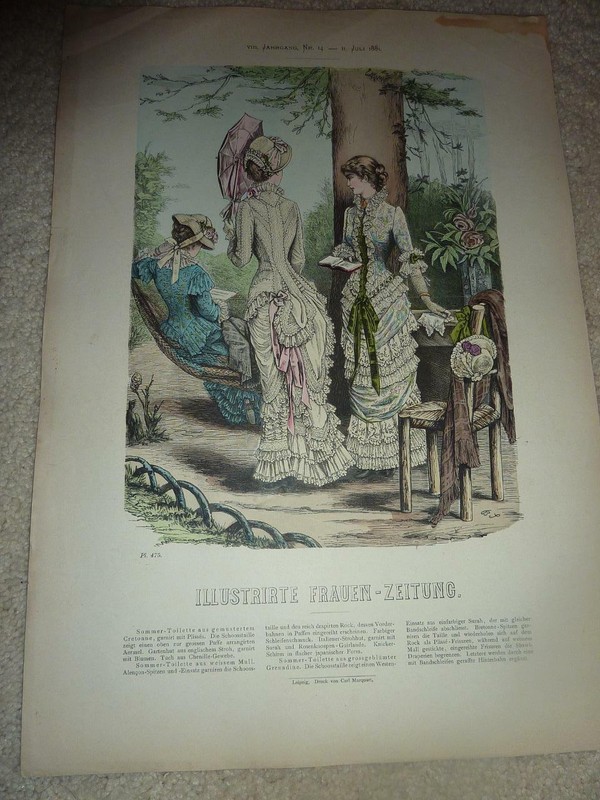 ANTIQUE JULY 1881 LADIES FASHION ILLUSTRATION - FRAUEN-ZEITUNG -GERMANY-PL 475