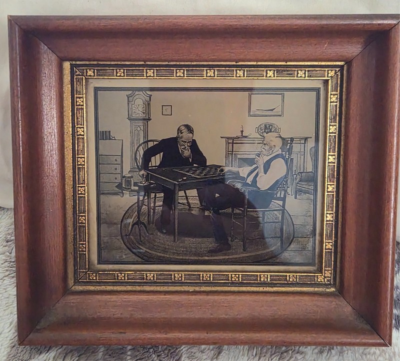 Vintage THE CRONIES Small 5 1/2” x 6 1/4” reversed painted by C & A Richards