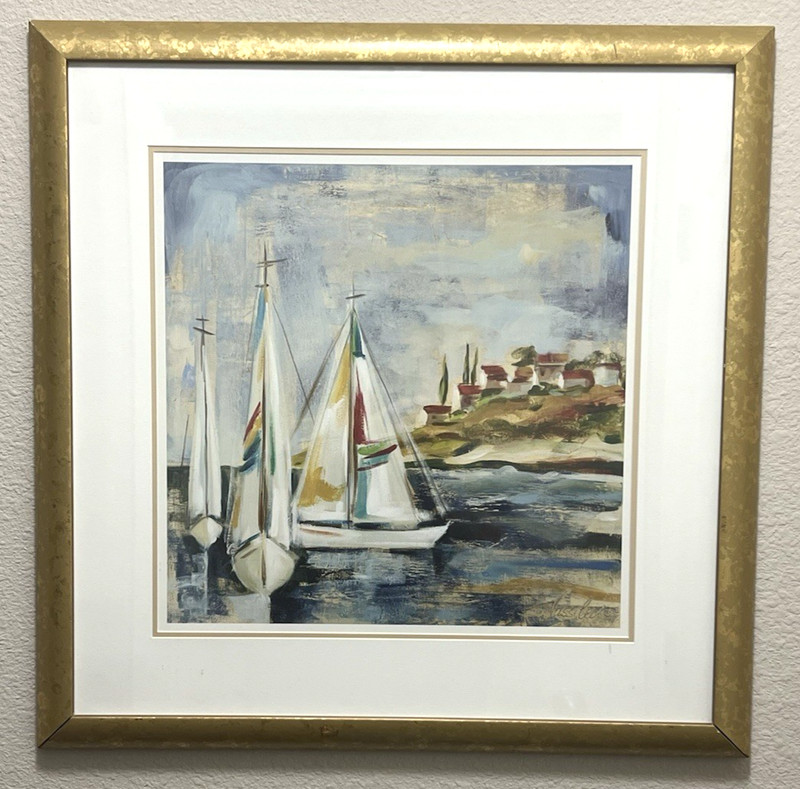 Silvia Vassileva Giclee Print Plate Signed Framed Sailboat II Nautical 22×22