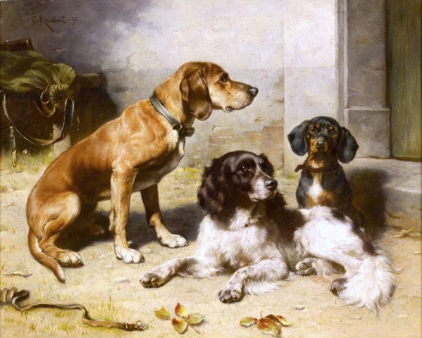 SPANIEL & DACHSHUND HOUND DOGS CANINE PAINTING PET DOG ART REAL CANVAS PRINT