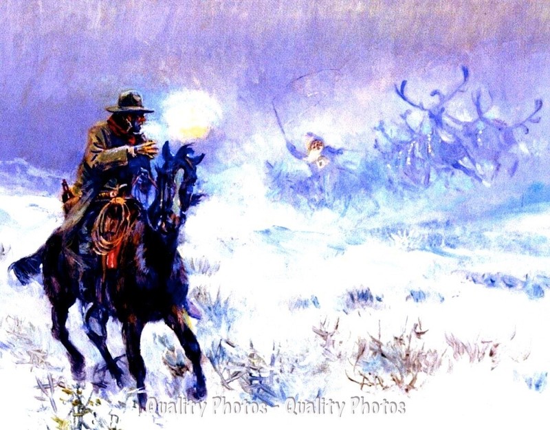 Cowboy Seeing Santa Claus 8.5×11″ Photo Print Charles Russell Western Painting