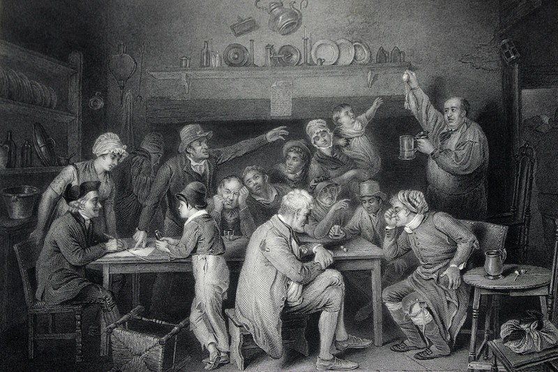 THE RAFFLE FOR THE WATCH by E Bird SIGNED by G Greatbach Engraver Printers Proof