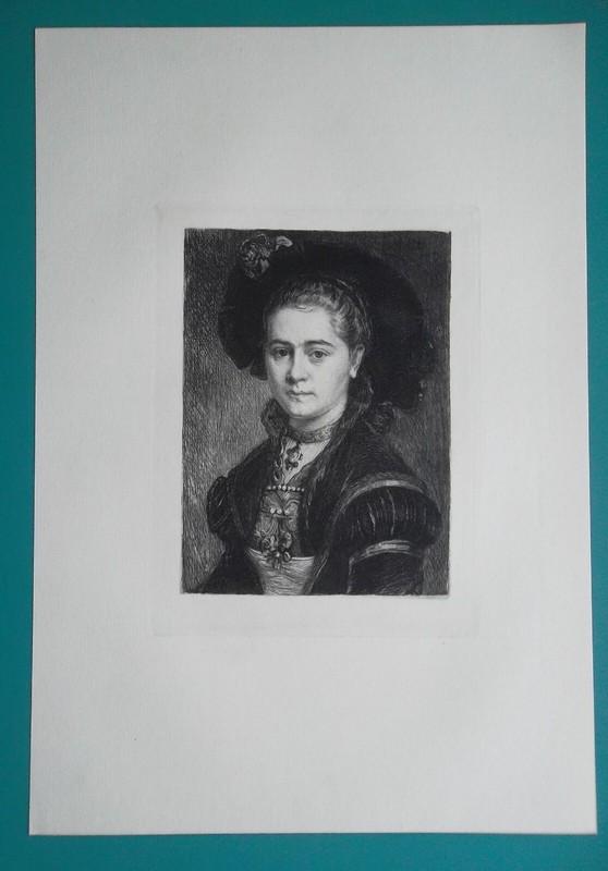 LADY in Medieval Costume – 1882 Original Etching Print by Ludwig Otto