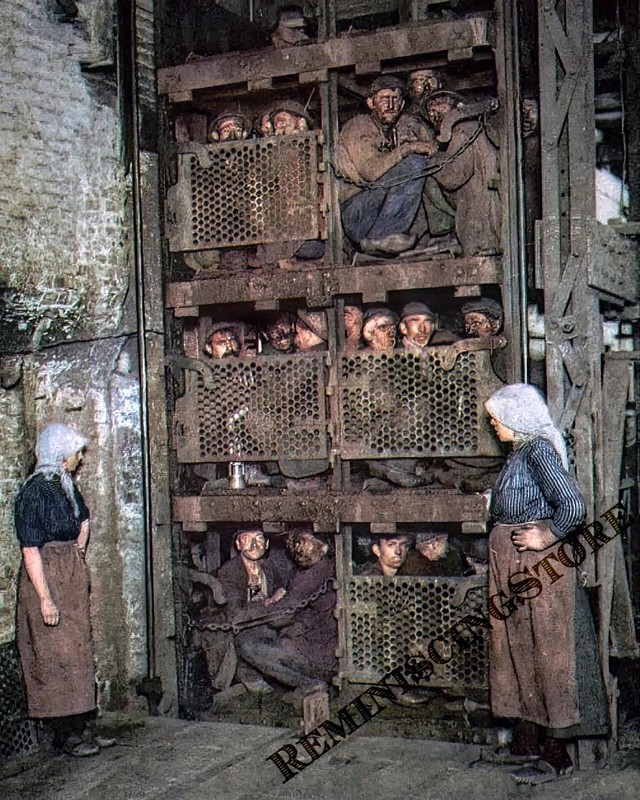 Miners in elevator Belgium 1900 Reprint from its original Scan 8X11