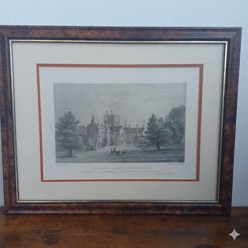 Antique 1831 Buckland Abbey Devonshire Engraving S. Condy Henry Wallis Framed