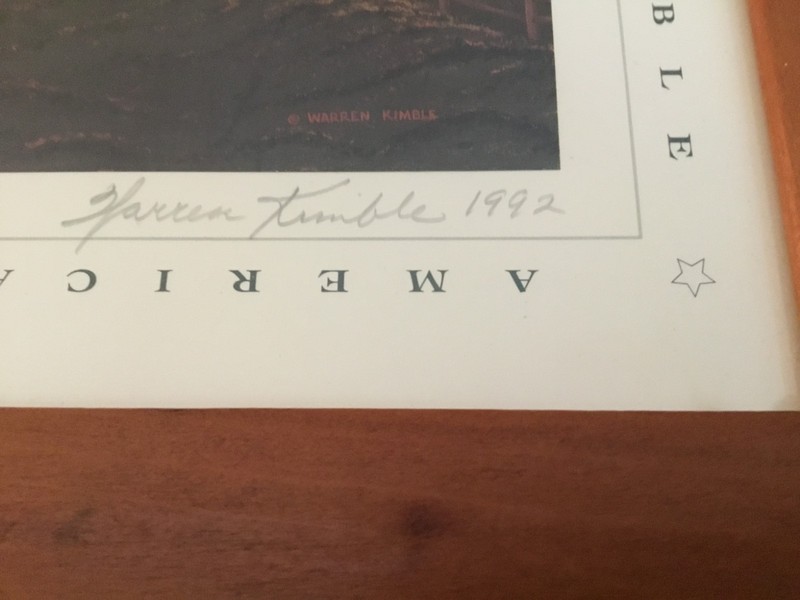 Warren Kimble Print Red Barn Framed 11" x 9.5" Signed 1992 gallery