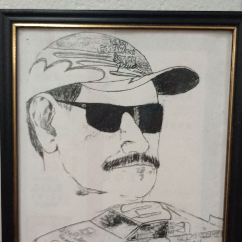 Framed Black & White Racing Driver & Race Car #3 Portrait Art Print