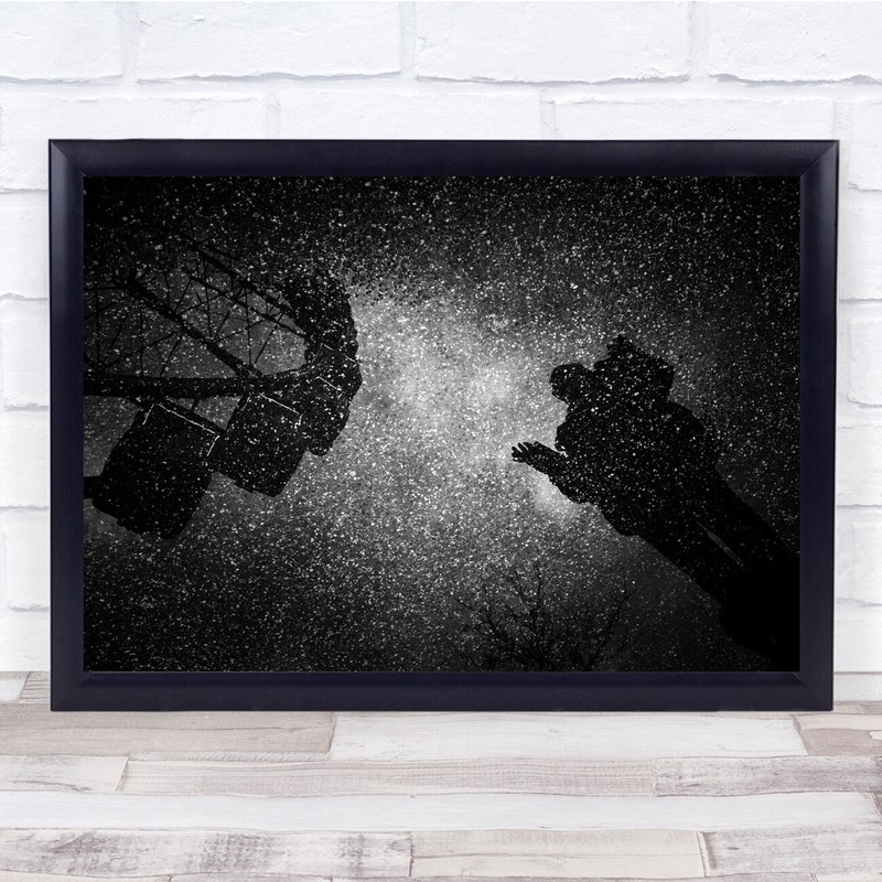 Black & White Ferris Wheel Sky Cloudy Silhouette Person Raindrops Raining Print