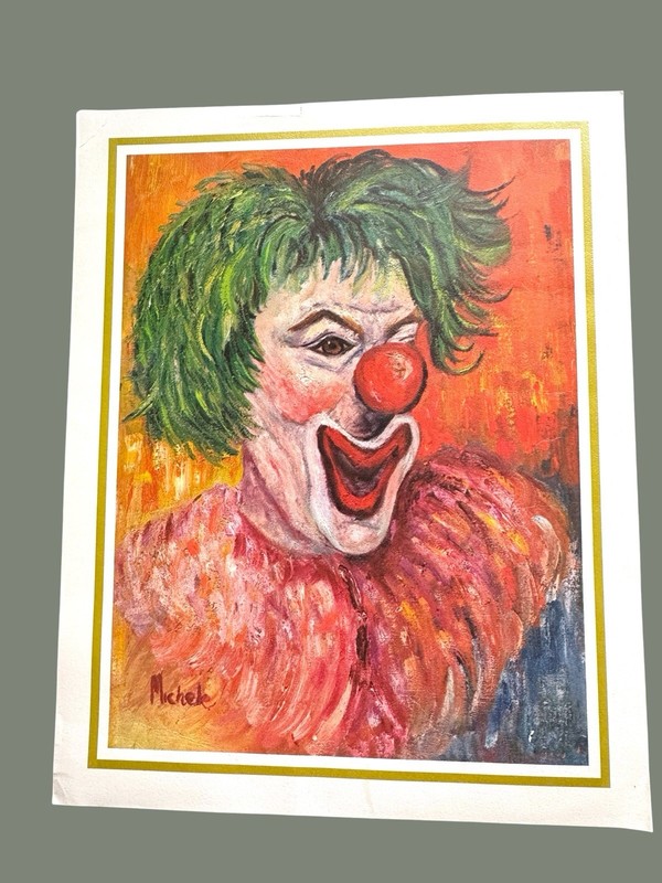 Vintage Clown Art Print 8×10 Signed Michele Creepy Circus Portrait