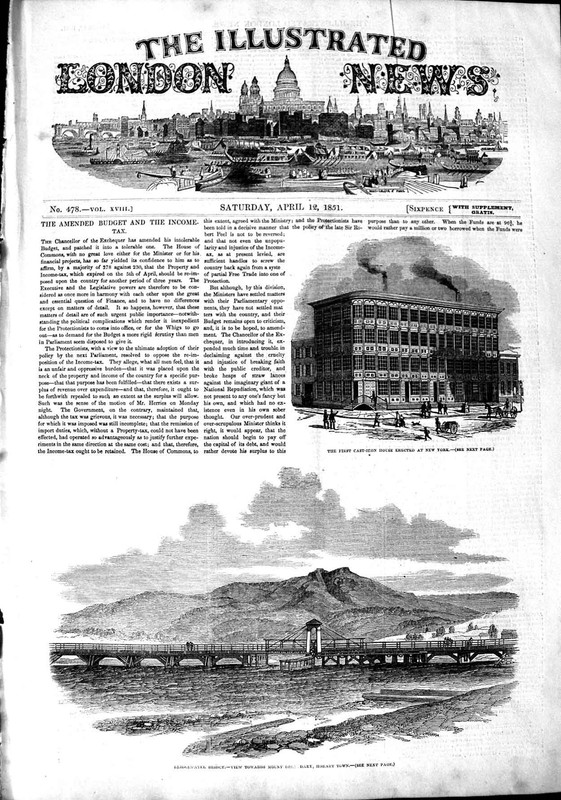 Old Antique Print 1851 Cast-Iron House New York Bridgewater Bridge Hobart 19th