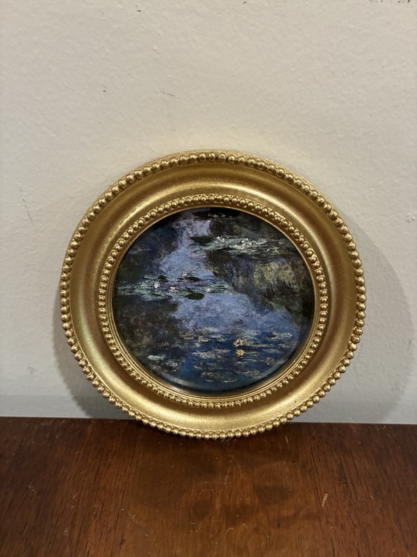 Monet Water Lilies Art Print in 5″ Round Gold Frame Impressionist Floral Decor