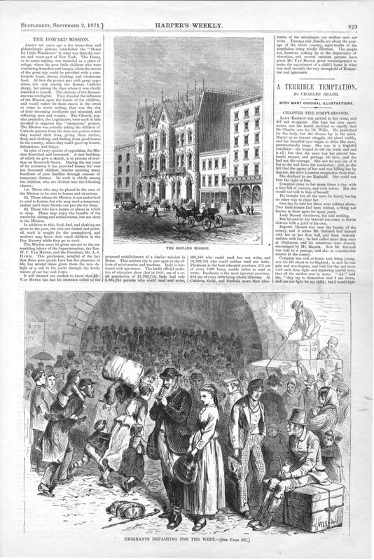 Emigrants Departing for the West – The Howard Mission – 1871 Antique Print