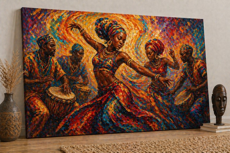 ICE ARMOR Large Canvas 24×36″ Vibrant Rhythm Cultural Dance Wall Art Music