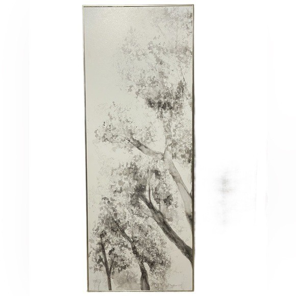 Monochrome Tree Art Print with Tall Rectangular Gold Frame (13″ x 35′)