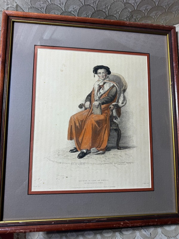 Antique After Thomas Uwins "Doctor In Law Or Physics" Hand Colored Print -Framed