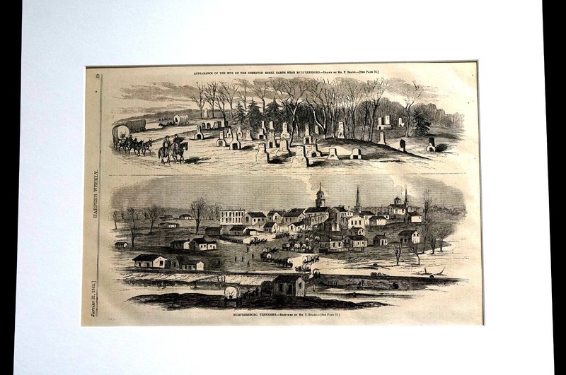 Murfreesboro Tennessee 1863 SKETCH of TOWN and CEMETERY Matted Civil War Print gallery