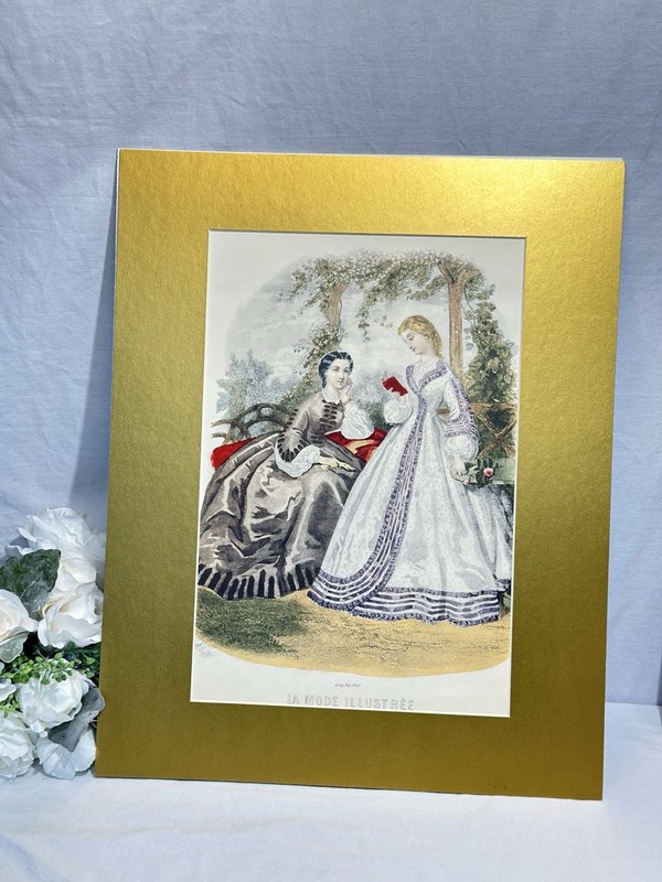 Antique Ladies Women Fashion 1862 La Mode Illustree No. 223 Paris Matte No Frame