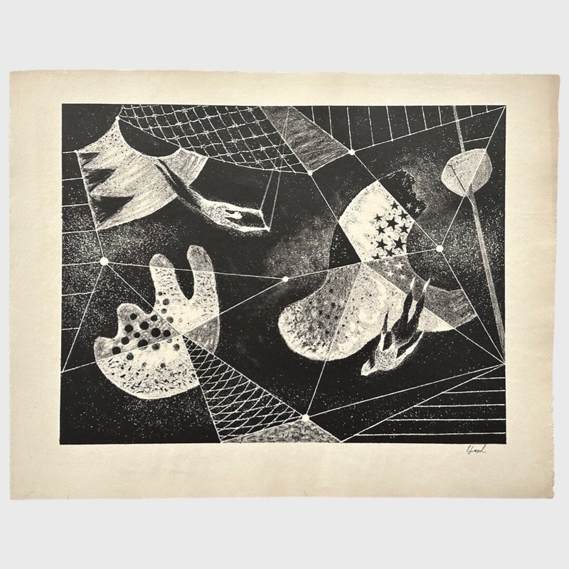 Richard Hood Vintage Abstract Circus Lithograph, Signed c. 1951/Calder/Klee WPA
