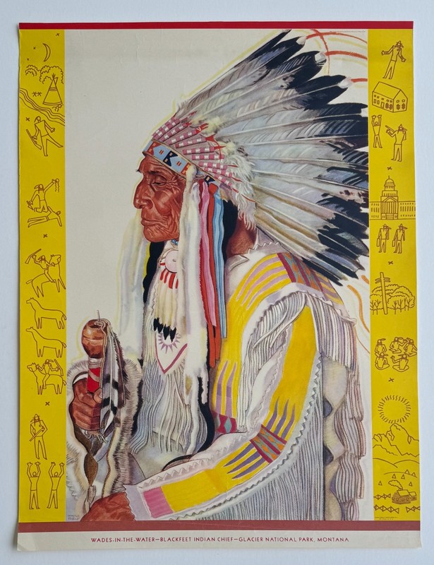 Vintage Original Winold Reiss Wades-In-The-Water Native American Print