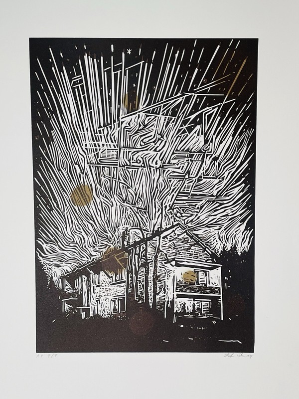 German Artist Stefan Kürten Signed Linocut Print. Alexander & Bonin Gallery NYC.