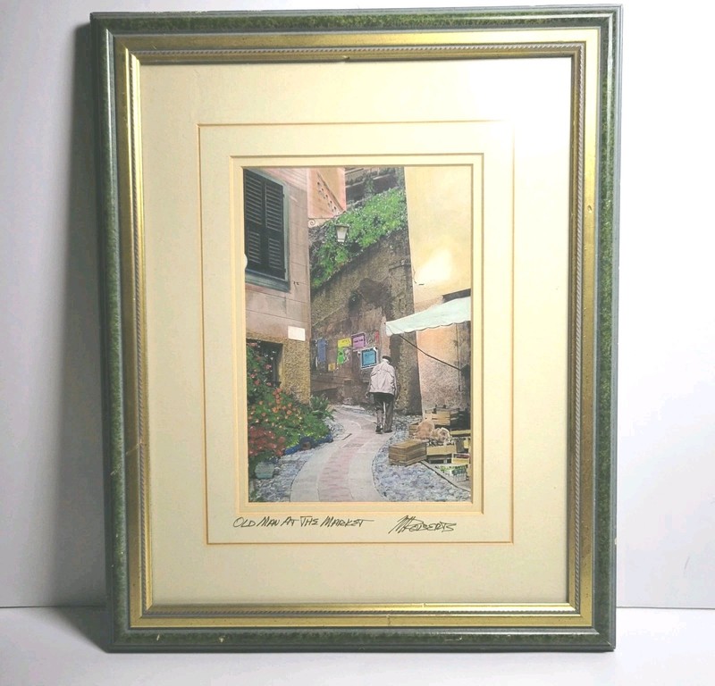 Martin Roberts Signed Framed «Old Man At The Market» Giclee Print photograph