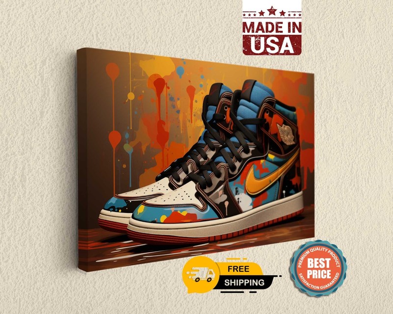 Air Sneaker Shoes Blue Fires Classic Shoes Art Sport Canvas Print Canvas Poster