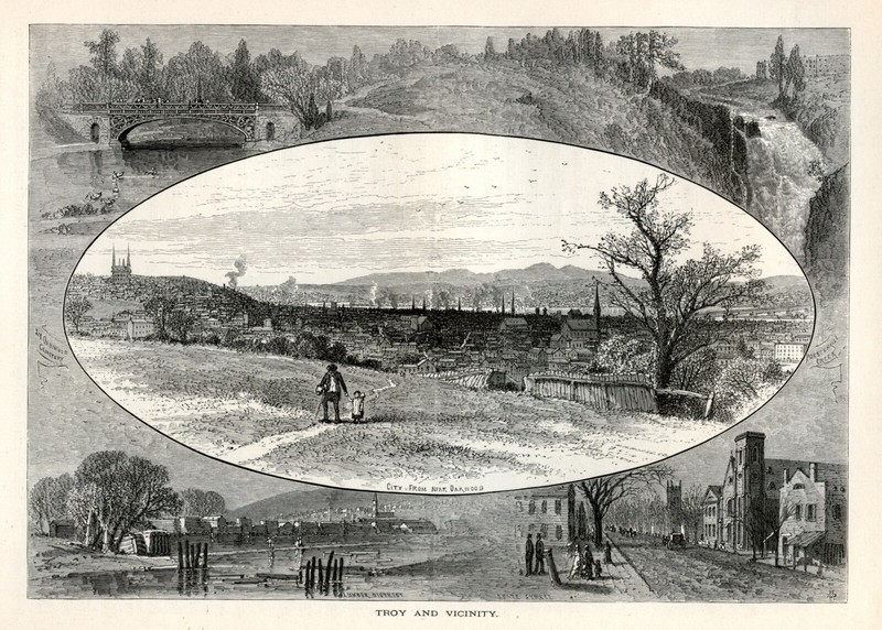 Troy New York, scenes, Historic America 1874 Antique Engraving