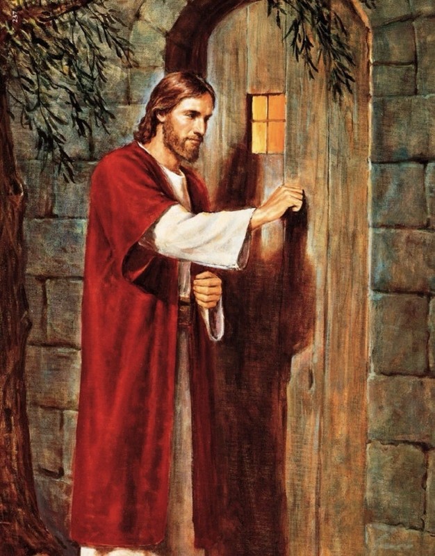 CHRISTIAN print picture JESUS KNOCKING ON DOOR – 8″x10″ Wearing a RED ROBE