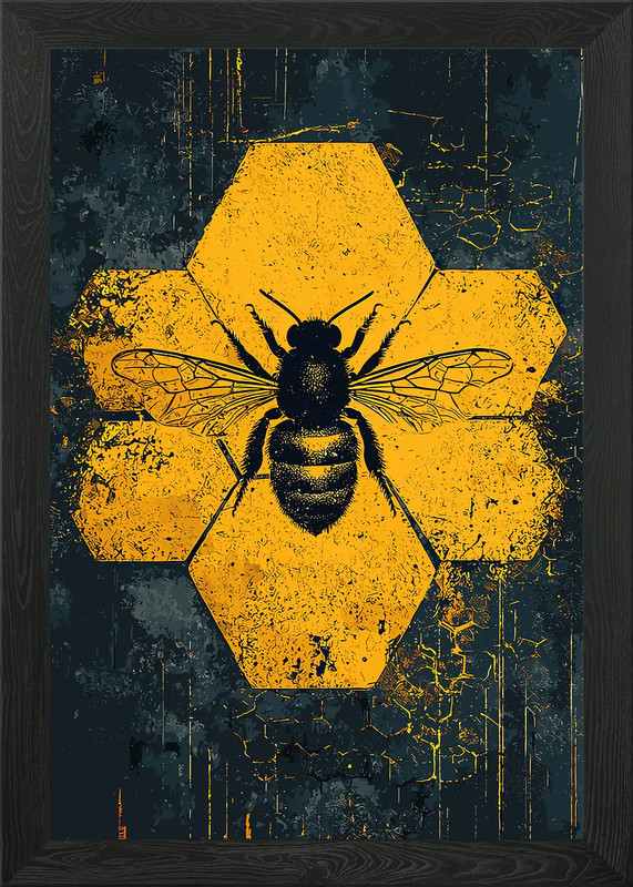 Bee and Honeycomb Framed Wall Art Poster Canvas Print Picture