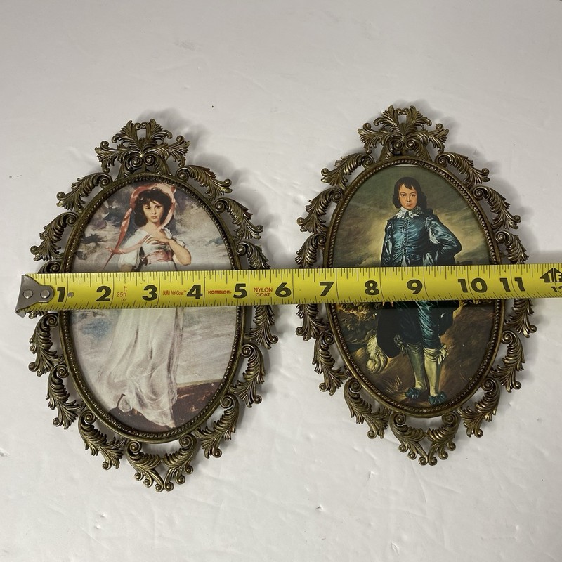 Vtg Oval Ornate Metal Frames Glass Pinkie & Blue Boy Made In Italy 9x6” gallery
