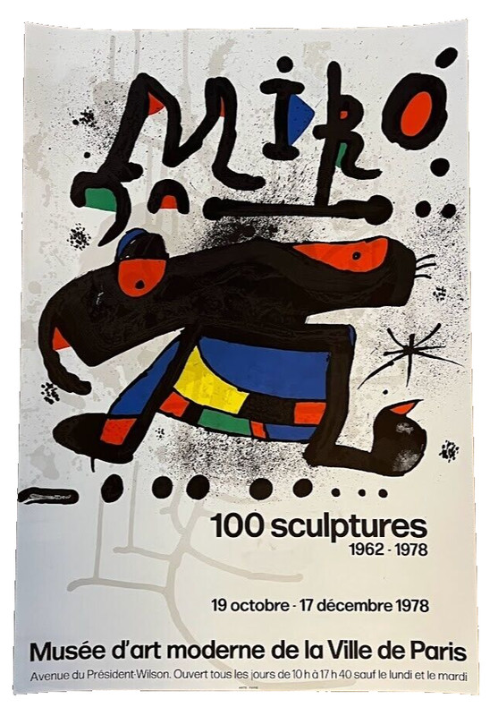 Rare Vintage Joan Miro 100 Sculptures Musee d’Art Moderne 18×27 Print