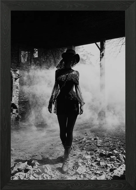 Cowgirl in the ruins Framed Wall Art Poster Canvas Print Picture