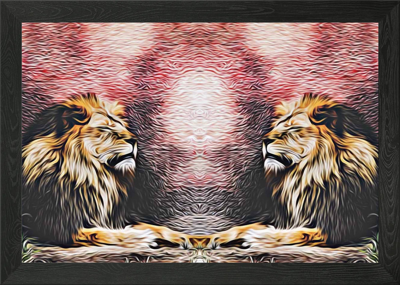 two lions with red and black backgr Framed Wall Art Poster Canvas Print Picture