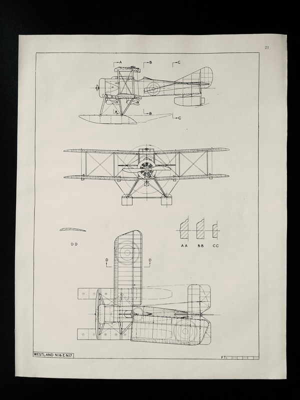 WW1 Era WESTLAND N.16 & N.17 SEAPLANE Westland Aircraft Scale Design Plan c1944 gallery