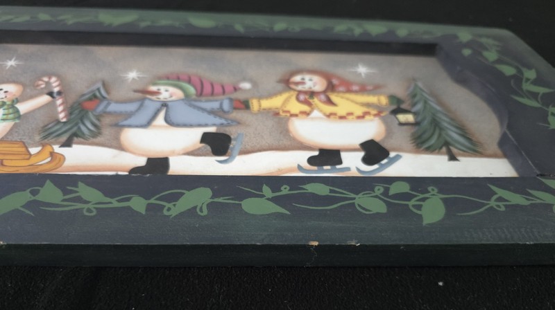 Hand Painted Print Skating Snow Family With Painted Frame 24x8x.5" EUC *READ* gallery